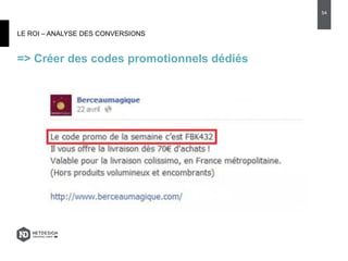 LE ROI – ANALYSE DES CONVERSIONS
=> Créer des codes promotionnels dédiés
54
 