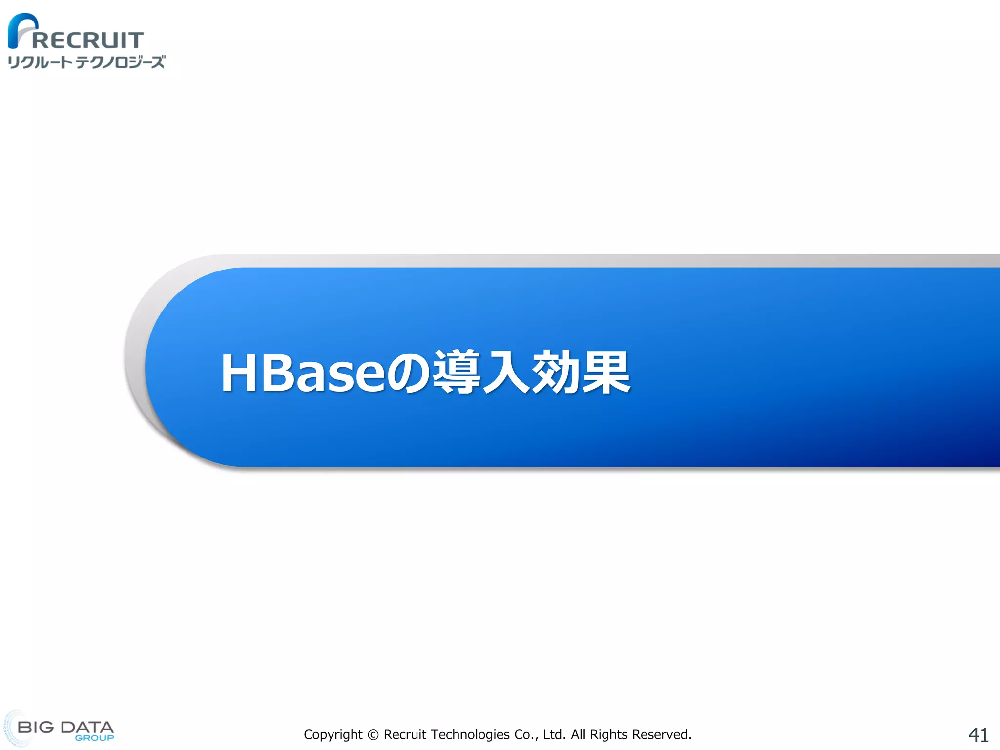 41Copyright © Recruit Technologies Co., Ltd. All Rights Reserved.
HBaseの導入効果
 