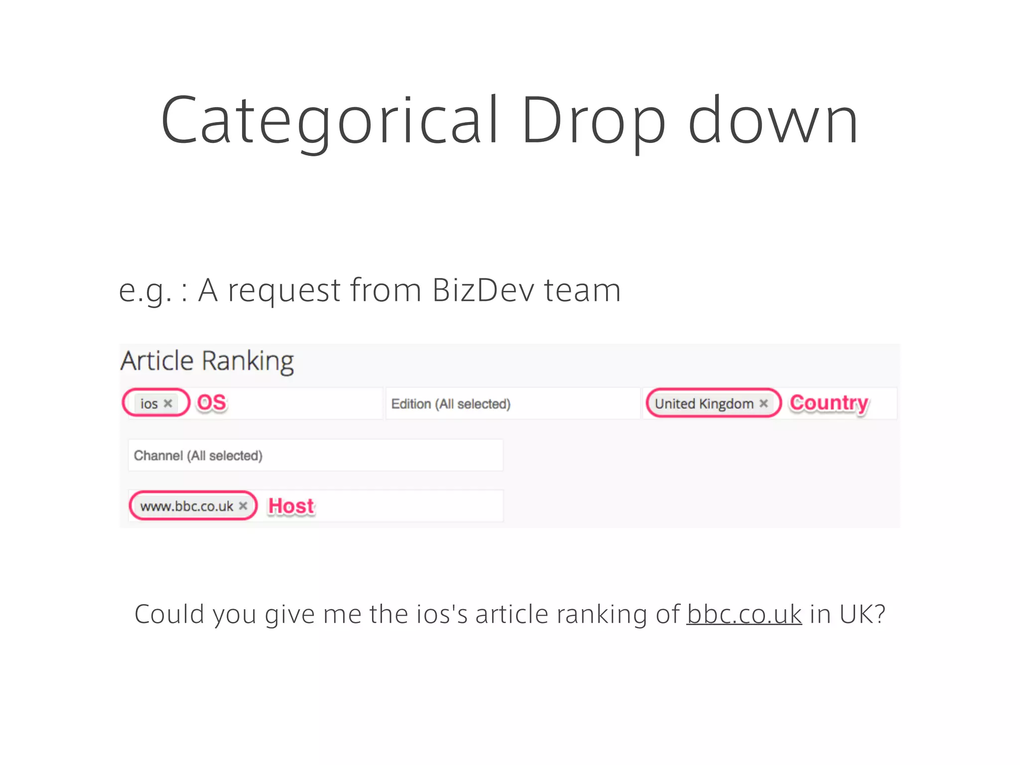 What's great?
• No dedicated SQL Monkey required for visualising
• everyone can be SQL Monkey
• non-engineer can do by WebUI
• Easy to drill down from overview to each users
• overall summaries
• each OS, country, region, language, etc...
 