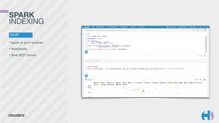 • Spark	
  in	
  your	
  browser	
  
• Notebooks	
  
• New	
  REST	
  Server
SPARK 
INDEXING
WHAT
 