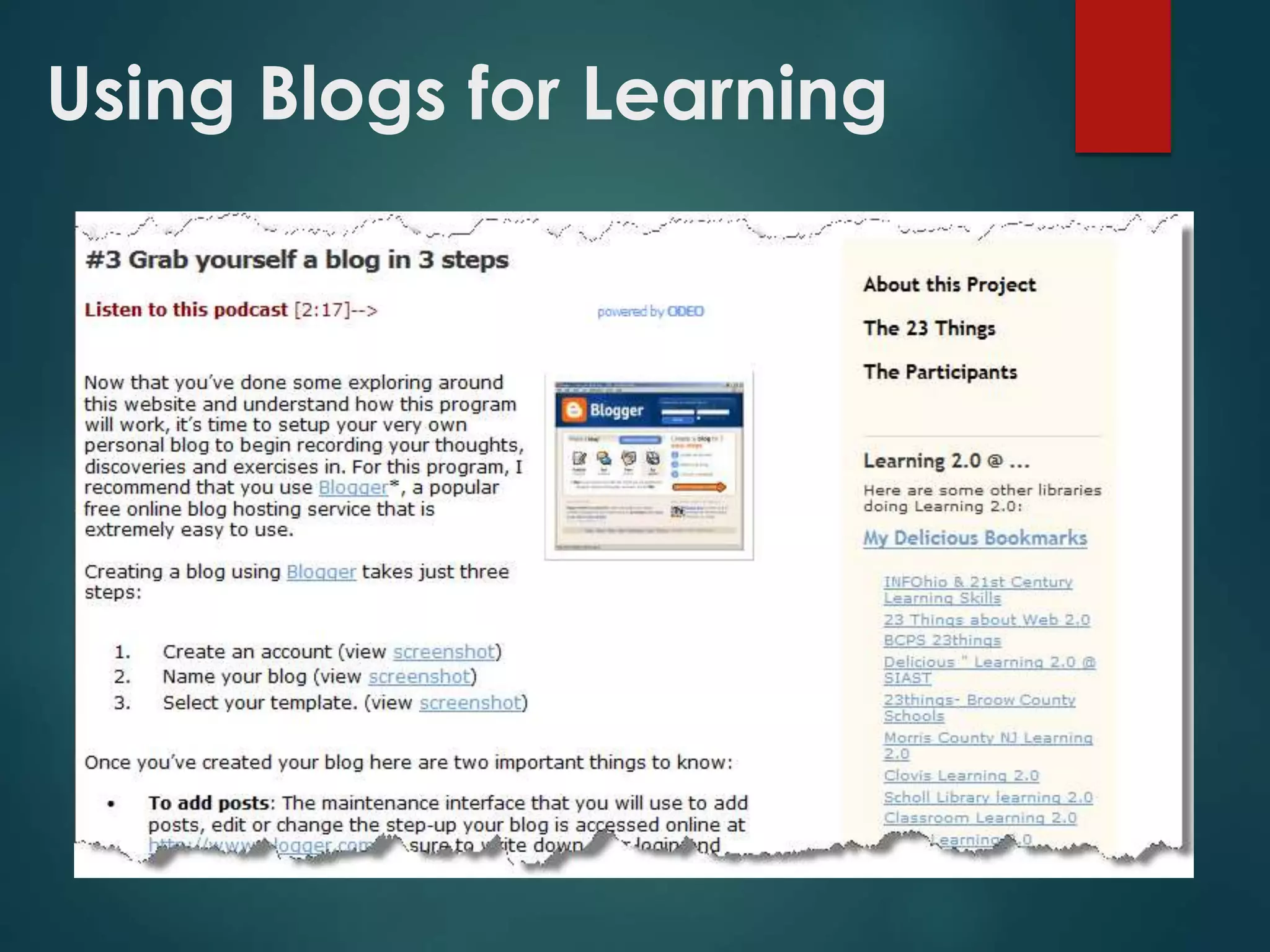 Using Blogs for Learning
 