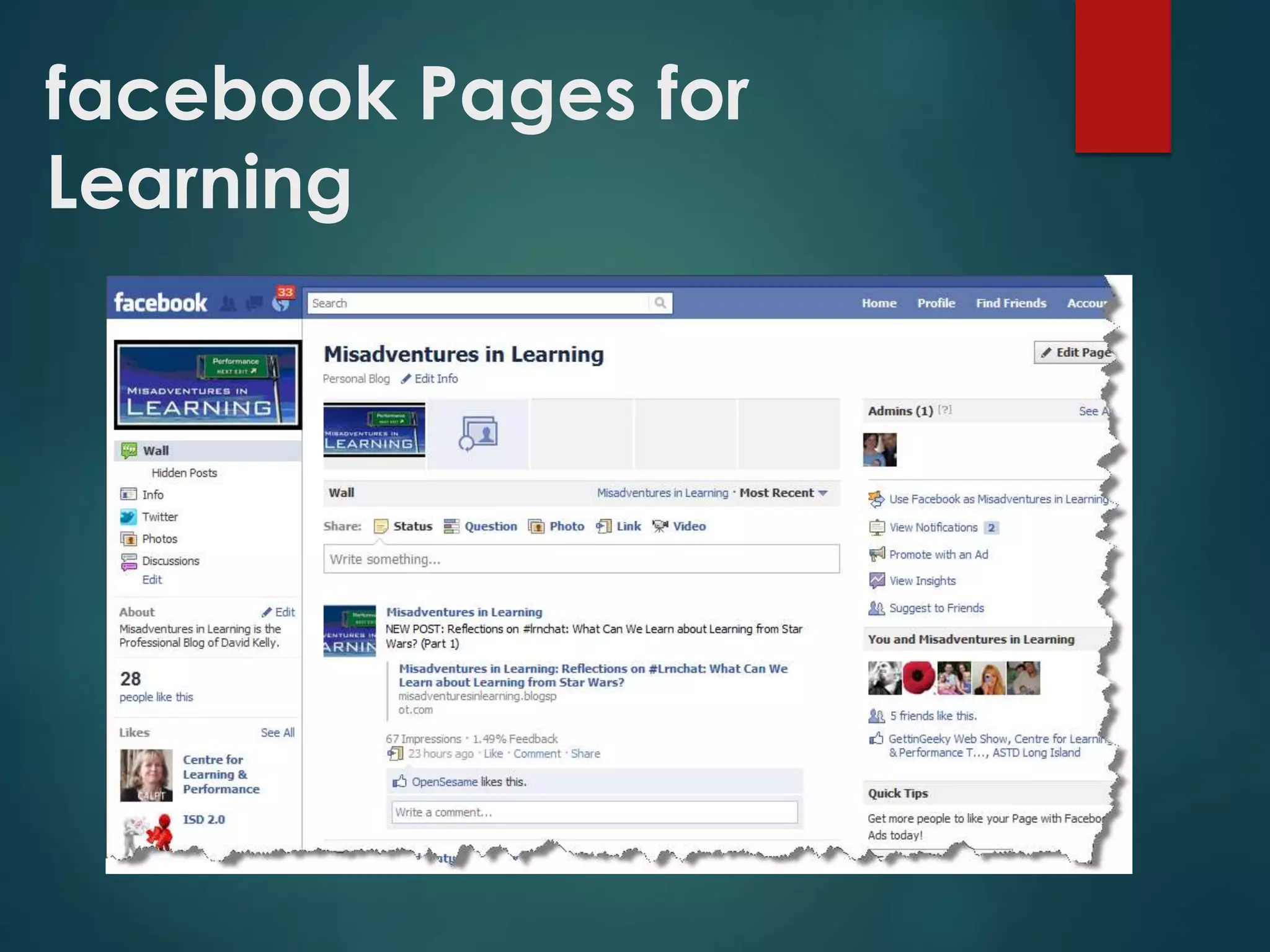 facebook Pages for
Learning
 