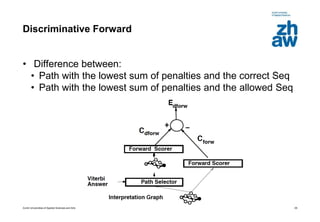 Zurich Universities of Applied Sciences and Arts
Discriminative Forward
• Difference between:
• Path with the lowest sum of penalties and the correct Seq
• Path with the lowest sum of penalties and the allowed Seq
29
 