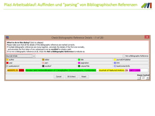 Plazi Arbeitsablauf: Auffinden und “parsing” von Bibliographischen Referenzen
 