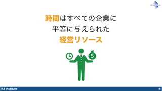 R3 institute 18
時間はすべての企業に
平等に与えられた
経営リソース
 