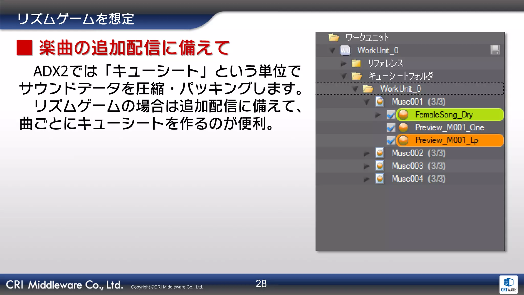 28Copyright ©CRI Middleware Co., Ltd.
ADX2
 