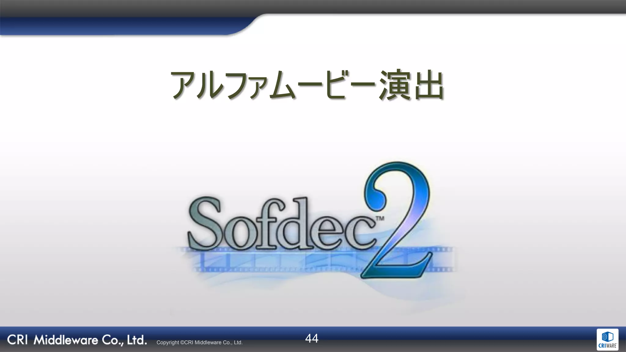 44Copyright ©CRI Middleware Co., Ltd.
アルファムービー演出
 