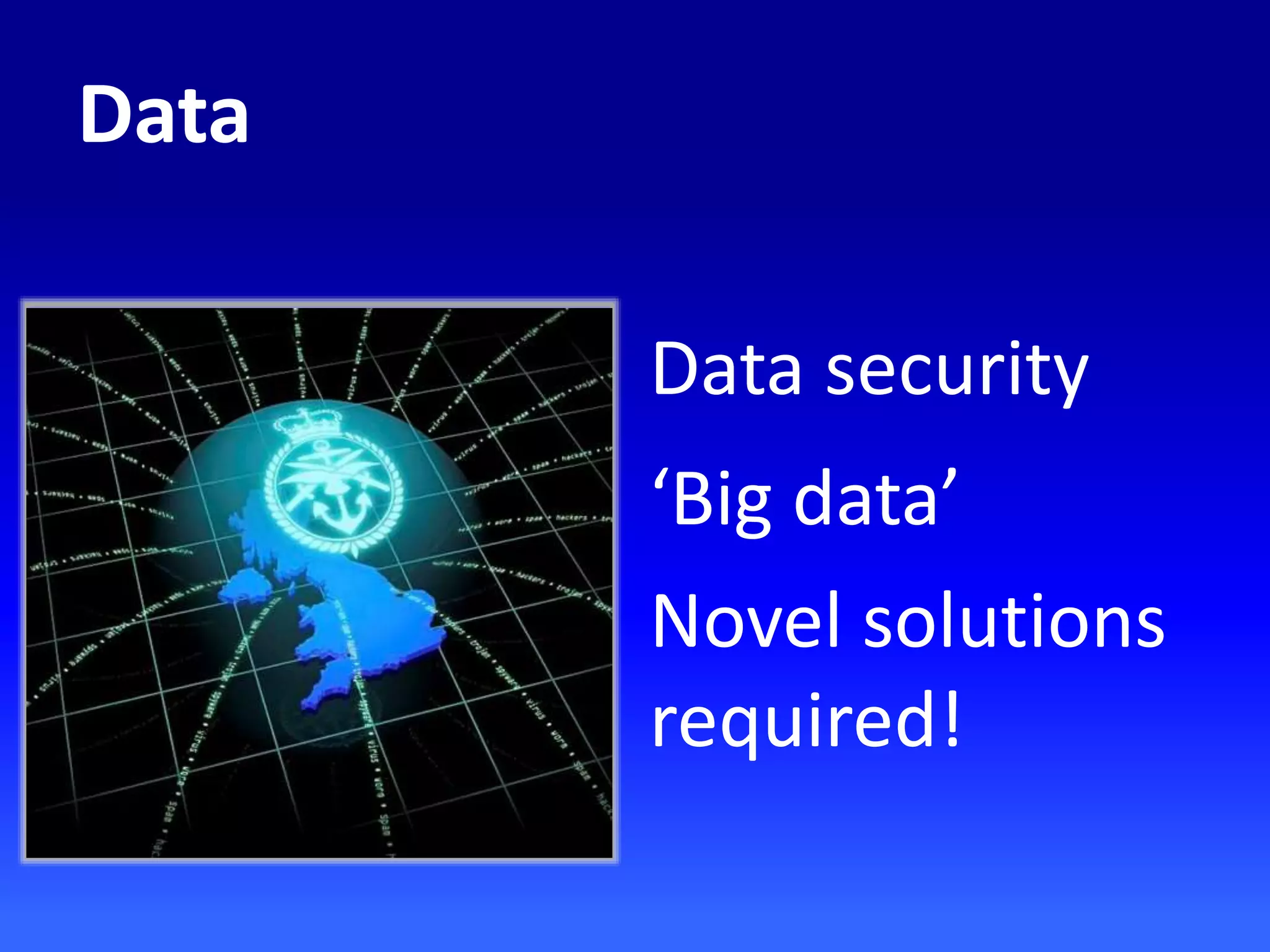 Data security
‘Big data’
Novel solutions
required!
Data
 