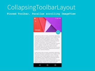 Pinned Toolbar, Parallax scrolling ImageView
 