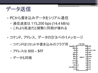 ǩ`
? PCzߥǩ`򥷥ꥢͨ
? ͨٶȤ 115,200 bps (14.4 kB/s)
? ٤lͬڤ
? ޥɡɥ쥹ǩ`Ӌ3Х1å`
? ޥɤϥꥻåȤzߤΥե饰
? ɥ쥹 $00 C $FF
? ǩ`ͬ
 