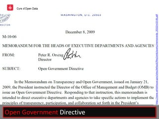 Open Government Directive
http://www.whitehouse.gov/sites/default/files/omb/assets/memoranda_2010/m10-06.pdf
 