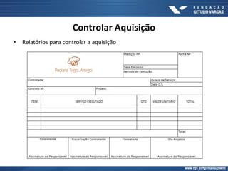 Controlar Aquisição
• Relatórios para controlar a aquisição
 