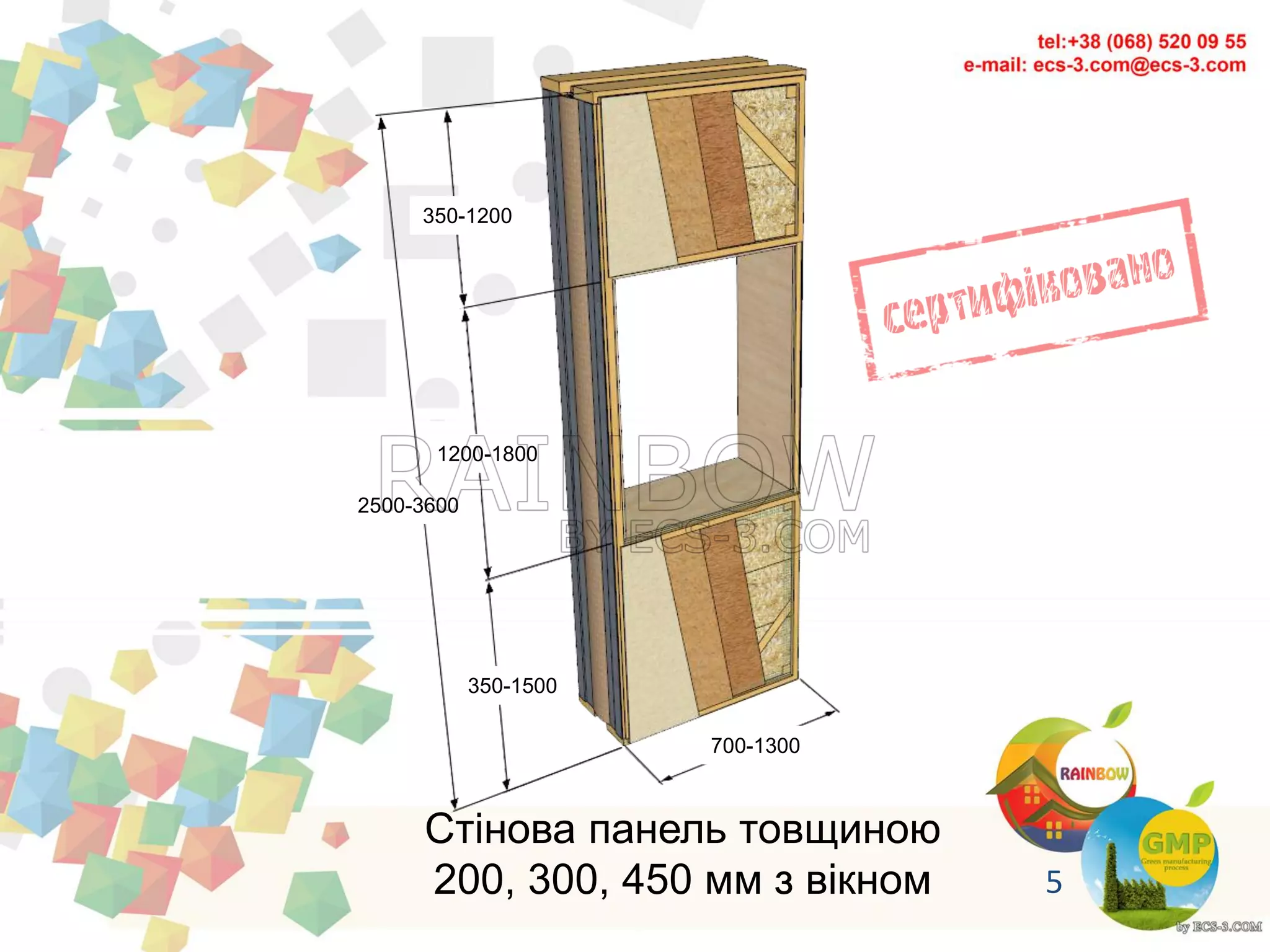 Стінова панель товщиною
200, 300, 450 мм з вікном
700-1300
350-1500
2500-3600
1200-1800
350-1200
5
 