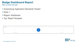 Badge Dashboard Report
§  Anwendung: Application Standards Tracker
§  Seite: 1
§  Region: Dashboard
§  Typ: Report Template
Packaged Apps in APEX 5.026
Was es sonst noch gibt
 