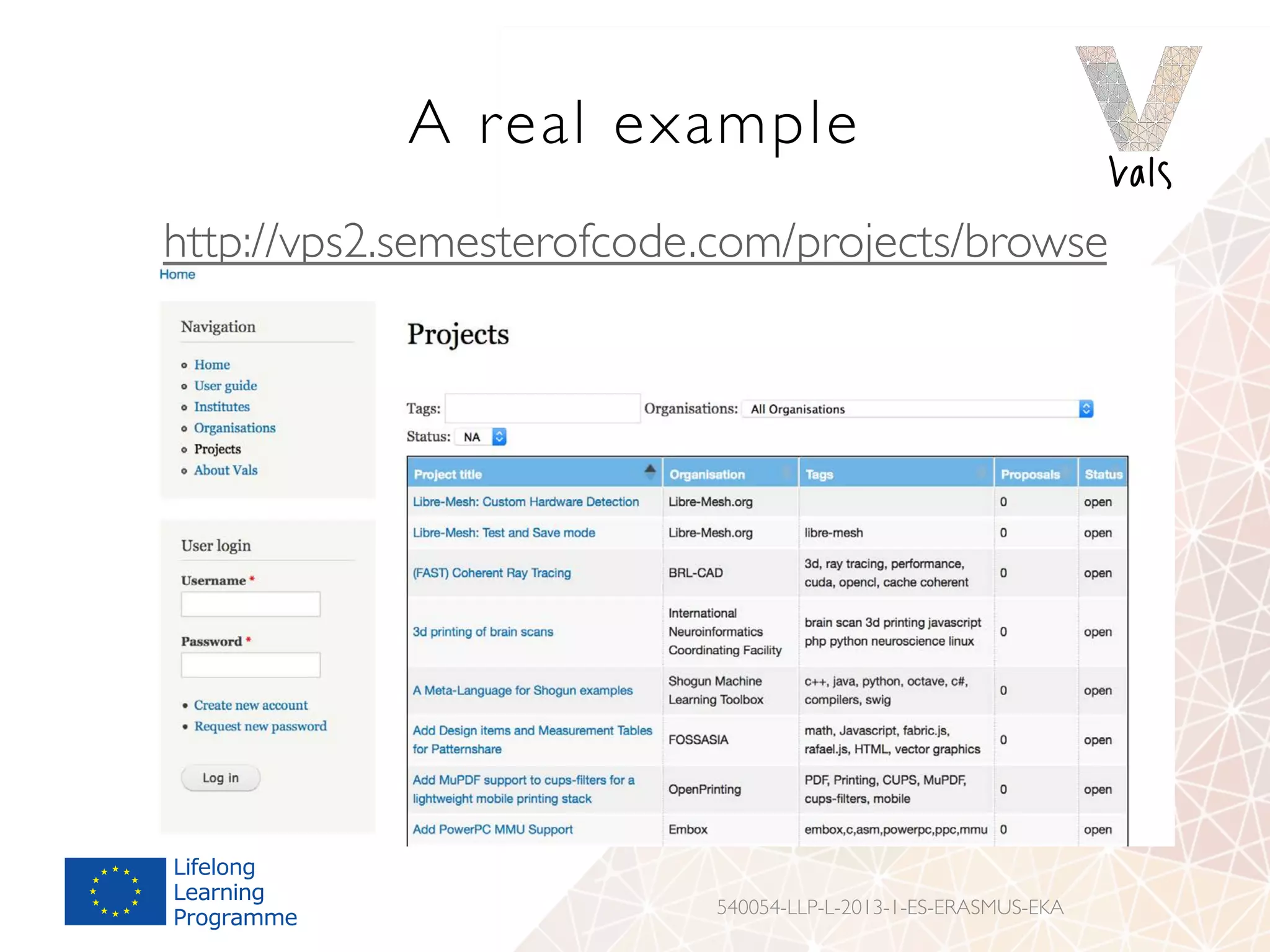 A real example
http://vps2.semesterofcode.com/projects/browse
540054-LLP-L-2013-1-ES-ERASMUS-EKA
 