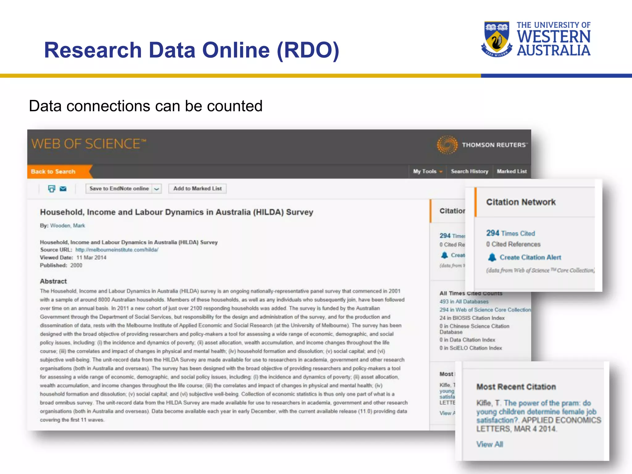 Research Data Online (RDO)
Data connections can be counted
 