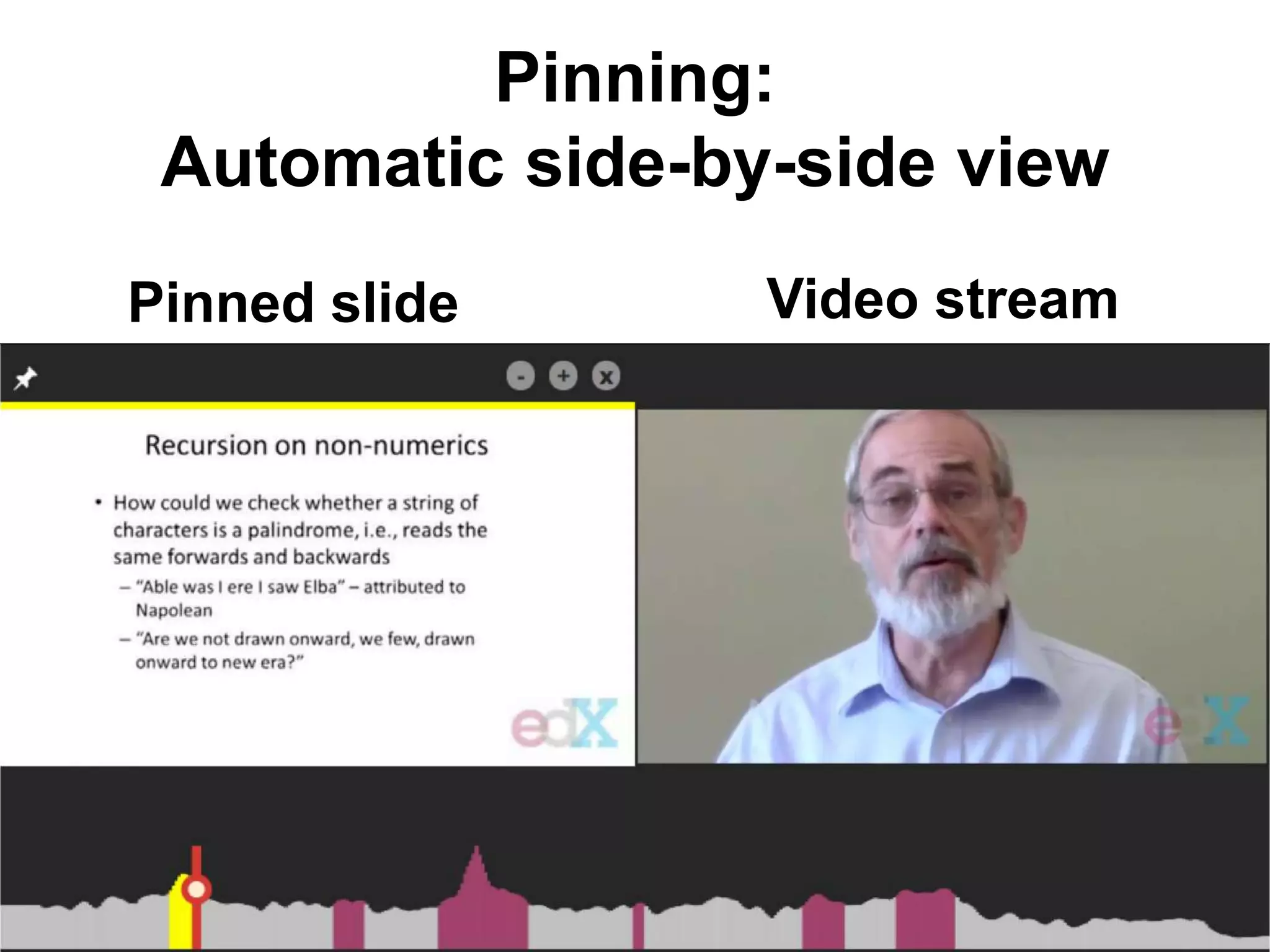 Pinning:
Automatic side-by-side view
Pinned slide Video stream
 