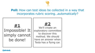 Poll: How can test ideas be collected in a way that
incorporates rubric scoring…automatically?
#1
Impossible! It
simply ca...