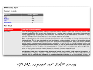 HTML report of ZAP scan
 