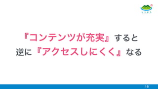 16
『コンテンツが充実』すると
逆に『アクセスしにくく』なる
 