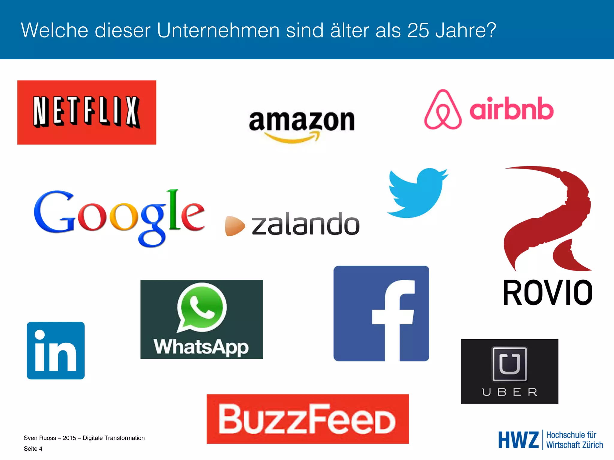 Sven Ruoss – 2015 – Digitale Transformation  
Seite 4!
Welche dieser Unternehmen sind älter als 25 Jahre?
 