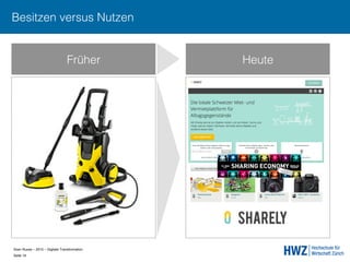 Sven Ruoss – 2015 – Digitale Transformation  
Seite 19!
Früher Heute
Besitzen versus Nutzen
 