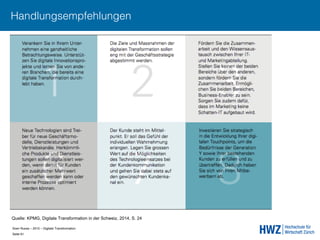Sven Ruoss – 2015 – Digitale Transformation  
Seite 61!
Handlungsempfehlungen
Quelle: KPMG, Digitale Transformation in der Schweiz, 2014, S. 24
 