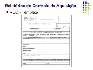 Relatórios de Controle da Aquisição
 RDO - Template
 
