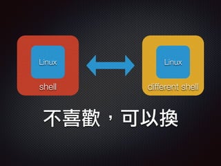 不喜歡，可以換
Linux
shell
Linux
different shell
 