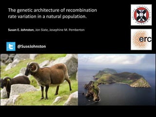 The genetic architecture of recombination
rate variation in a natural population.
Susan E. Johnston, Jon Slate, Josephine M. Pemberton
@SuseJohnston
 