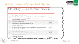 #SPFSeattle @pgbhoyar
Activate Feature in Source Site Collection
 