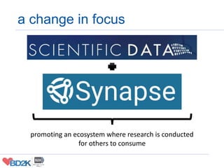 a change in focus
promoting an ecosystem where research is conducted
for others to consume
 