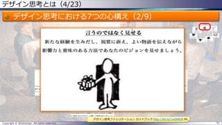 デザイン思考とは（4/23）
デザイン思考における7つの心構え（2/9）
Copyright © @fullvirtue. All rights reserved. 91
デザイン思考ファシリテーション ガイドブック http://bit.ly/1wDNK9f P6
 