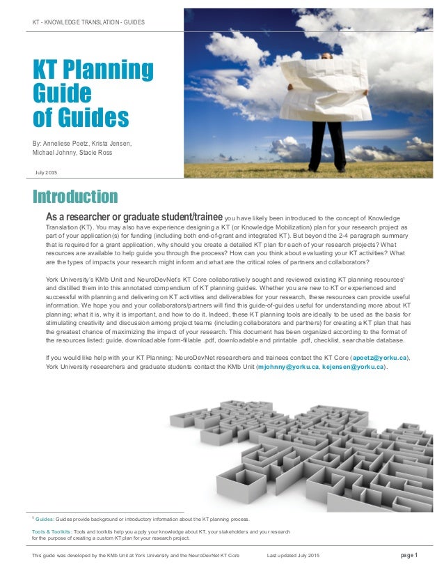 Knowledge Translation Planning Guide of Guides