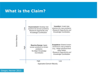 What is the Claim?
Gregor, Hevner 2013
 