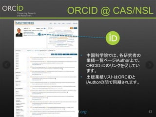 ? йѧԺǤϡоߤ
IһEک`iAuthorϤǡ
ORCID iDΥ󥯤٤Ƥ
ޤ
? IꥹȤORCID
iAuthorgͬڤޤ
orcid.org 13
ORCID @ CAS/NSL
 