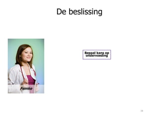 De beslissing
Bepaal kans op
ondervoeding
Femke
28
 