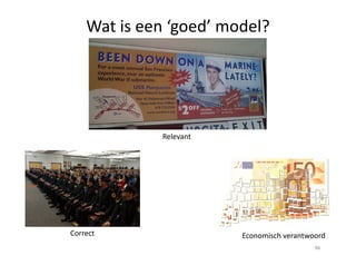 Relevant
Wat is een ‘goed’ model?
Correct Economisch verantwoord
Relevant
96
 