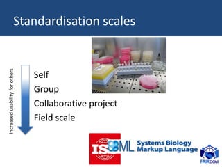 Self-standardisation
• Store same things in same structure
– Test question: „Does Excel cell (e.g.) A2 have the same
meani...