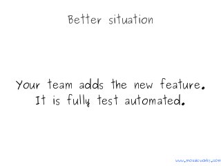 Better situation
Your team adds the new feature.
It is fully test automated.
www.mozaicworks.com
 