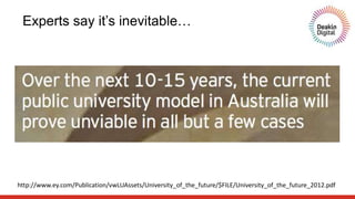 Experts say it’s inevitable…
http://www.ey.com/Publication/vwLUAssets/University_of_the_future/$FILE/University_of_the_future_2012.pdf
 