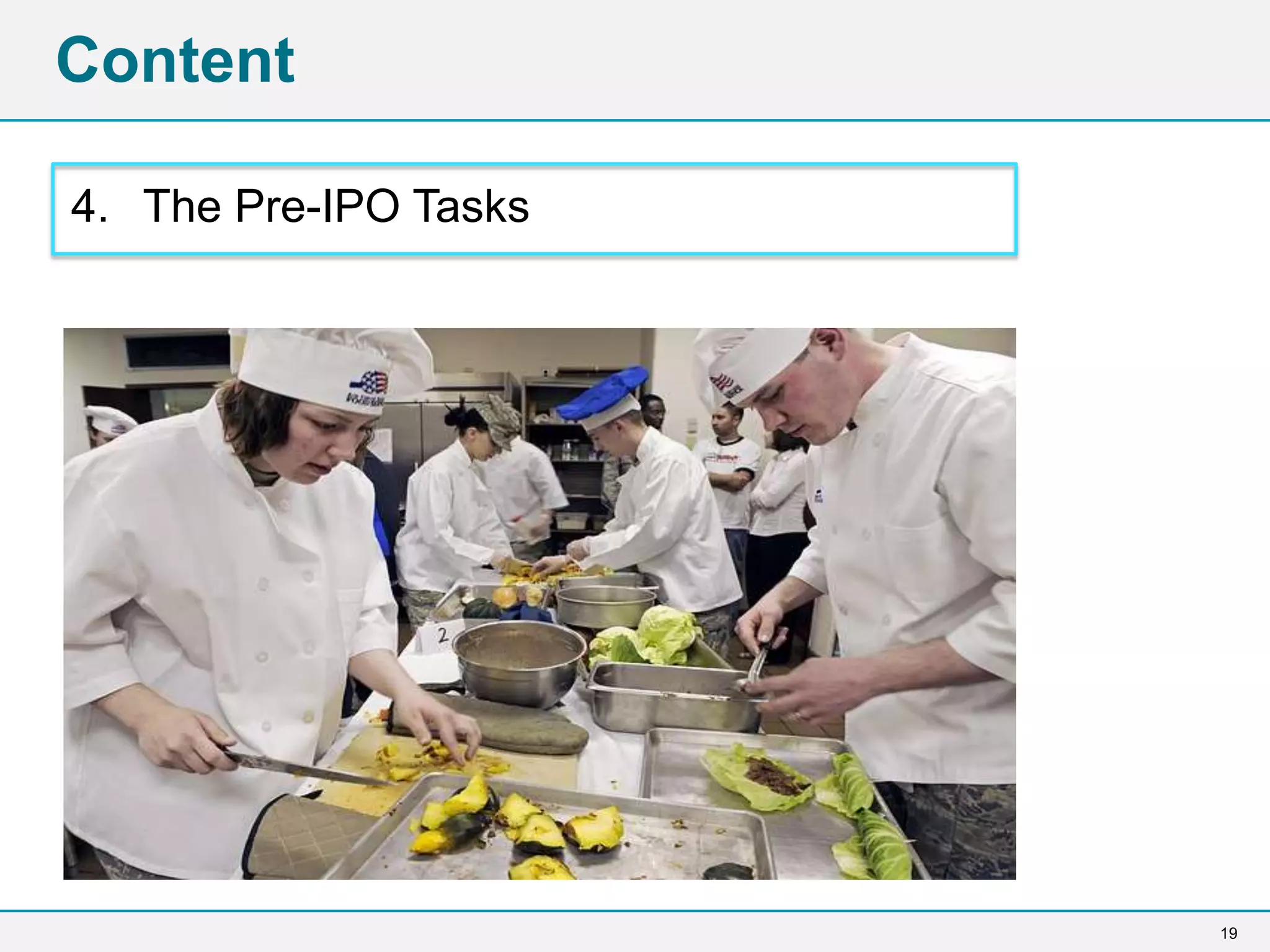 19
4. The Pre-IPO Tasks
Content
 
