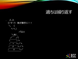 過ちは繰り返す
. ∧_∧
((・∀・∩ 体が勝手に！！
＼ 〈
丶丶_)
バムッ
＼从/_
／￣ ／)
(￣￣￣) 丶
/￣1￣丶／丶
/￣ 2 ￣ 丶／丶
/￣￣3￣￣丶／
￣￣￣￣￣￣
 