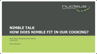 NIMBLE TALK
HOW DOES NIMBLE FIT IN OUR COOKING?
David Geens, Managing Partner Nucleus
16 sep 2015
www.nucleus.be
 