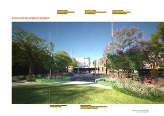 DESIGN DEVELOPMENT RENDER
14Prepared for the City of Stonnington
by rushwright associates
GRASSED TERRACE  BOARDWALK
INCLINED EVENT LAWN
GRANITE STEPS WITH
STAINLESS STEEL HANDRAILS AND FEATURE LIGHTING
TO GRATTAN GARDENS FORECOURT
CATENARY POLE WITH
RIGGING FOR FUNCTIONAL LIGHTING
AND EVENT INFRASTRUCTURE
SEQUINED CATENARY
WITH LED STUDDED MESH BORDER
AT 9-METRE HEIGHT
BOTANICAL CATENARY
WITH FLORAL HOUSING TO FEATURE LIGHTS
AT 12-METRE HEIGHT
 