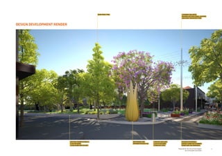 DESIGN DEVELOPMENT RENDER
17Prepared for the City of Stonnington
by rushwright associates
NEW STREET TREE
WAYFINDING AND
INFORMATION BEACON
EXISTING PERIMETER WALLS
TO BE RETAINED
CLEAN DOWN AND REPAINT
CONCRETE BOLLARD
CLAD IN TEXTURED
STAINLESS STEEL
INTEGRATION WORKS:
ASPHALT RAMP WITH RUBBER
KERBS AND LINE MARKINGS
CATENARY POLE WITH
RIGGING FOR FUNCTIONAL LIGHTING
AND EVENT INFRASTRUCTURE
 