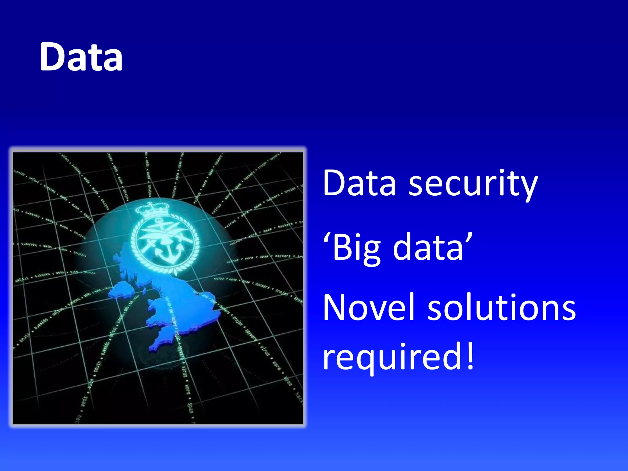 Data security
‘Big data’
Novel solutions
required!
Data
 