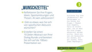 6
AustauschReferenten
Schulverwaltung
Außerschulischer
Austausch
Wissenschaft
Schulpraxis
Lehrer + Lehrerinnen
Lehrerbildung
Initiatoren
Kultur+Gesellschaft

4
Politik/Koord.
Entscheidungsträger
 