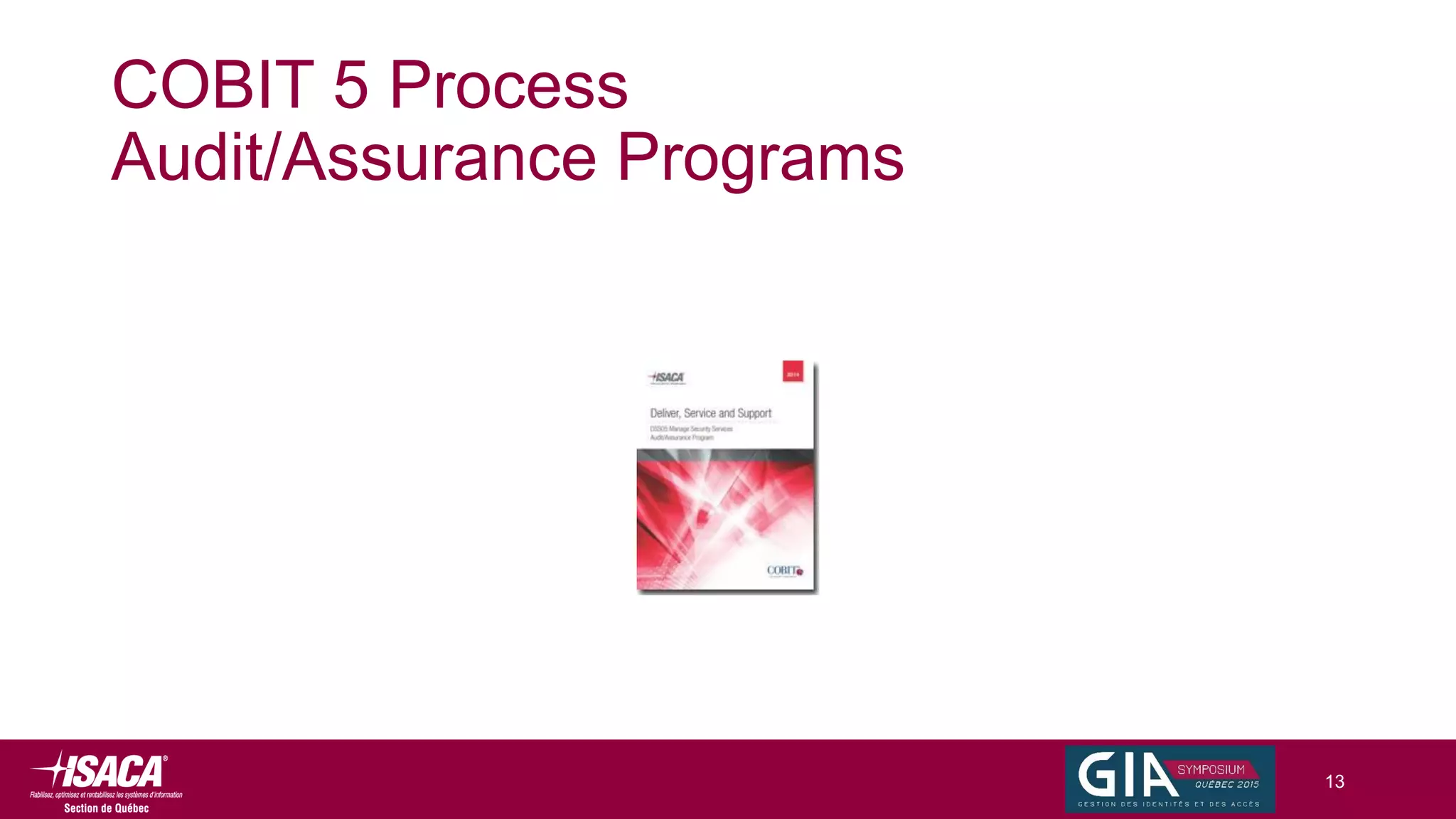 COBIT 5 Process
Audit/Assurance Programs
13