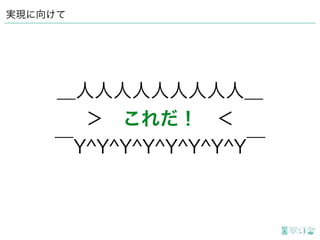 ＿人人人人人人人人人＿
＞ これだ！ ＜
￣Y^Y^Y^Y^Y^Y^Y^Y￣
実現に向けて
 